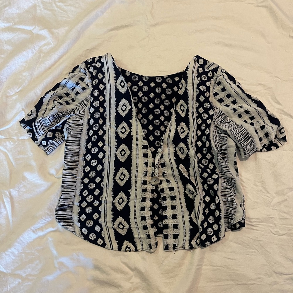 Navy and White Patterned Women's Top